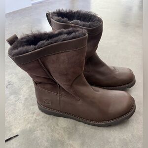 UGG Dark Brown Suede & Leather Shearling Short Boots
